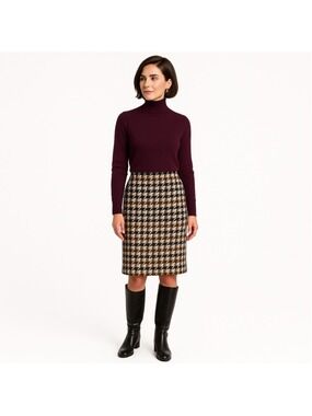 Vintage Wool Houndstooth Pencil Skirt, Cream, Tan, Black, Plum Purple, Size 4